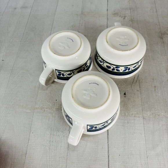 Pfaltzgraff ORLEANS #280 USA Blue Green Vines Yellow Stoneware Soup Mugs Set 3 - Picture 8 of 16